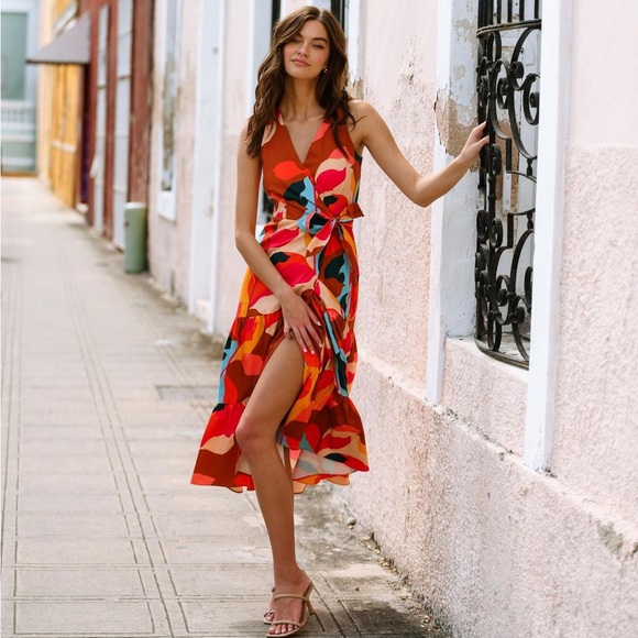 Anthropologie Dresses & Skirts - Hutch Anthropologie Bittie Dress Womens Medium Rust Orange Wrap Midi New